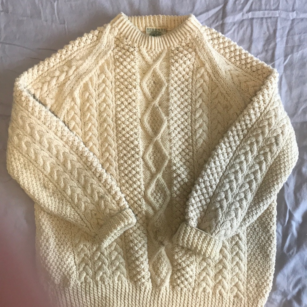 Oversized hand knit wool fisherman sweater
